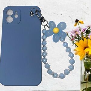 Blue Phone Case iPhone 12 With Bead And Flower Wristband protector silicone new